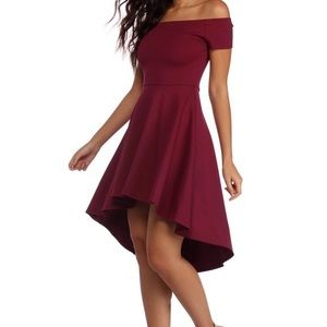 Maroon Windsor Skater High Low Dress